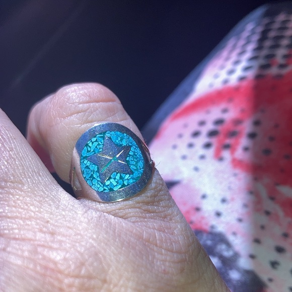 Sterling, silver and turquoise, super cute rank size 5 not plated - Picture 2 of 6